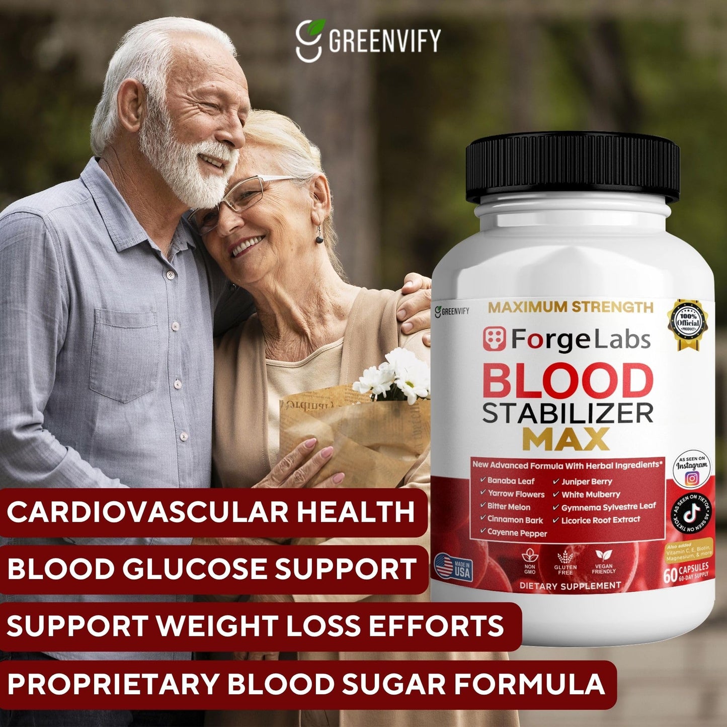 GREENVIFY ForgeLabs Blood Stabilizer Max, Maximum Strength Dietary Supplement, 60 Veggie Capsules, with Banaba Leaf, Juniper Berry, White Mulberry. (1) GREENVIFY buy supplements Au