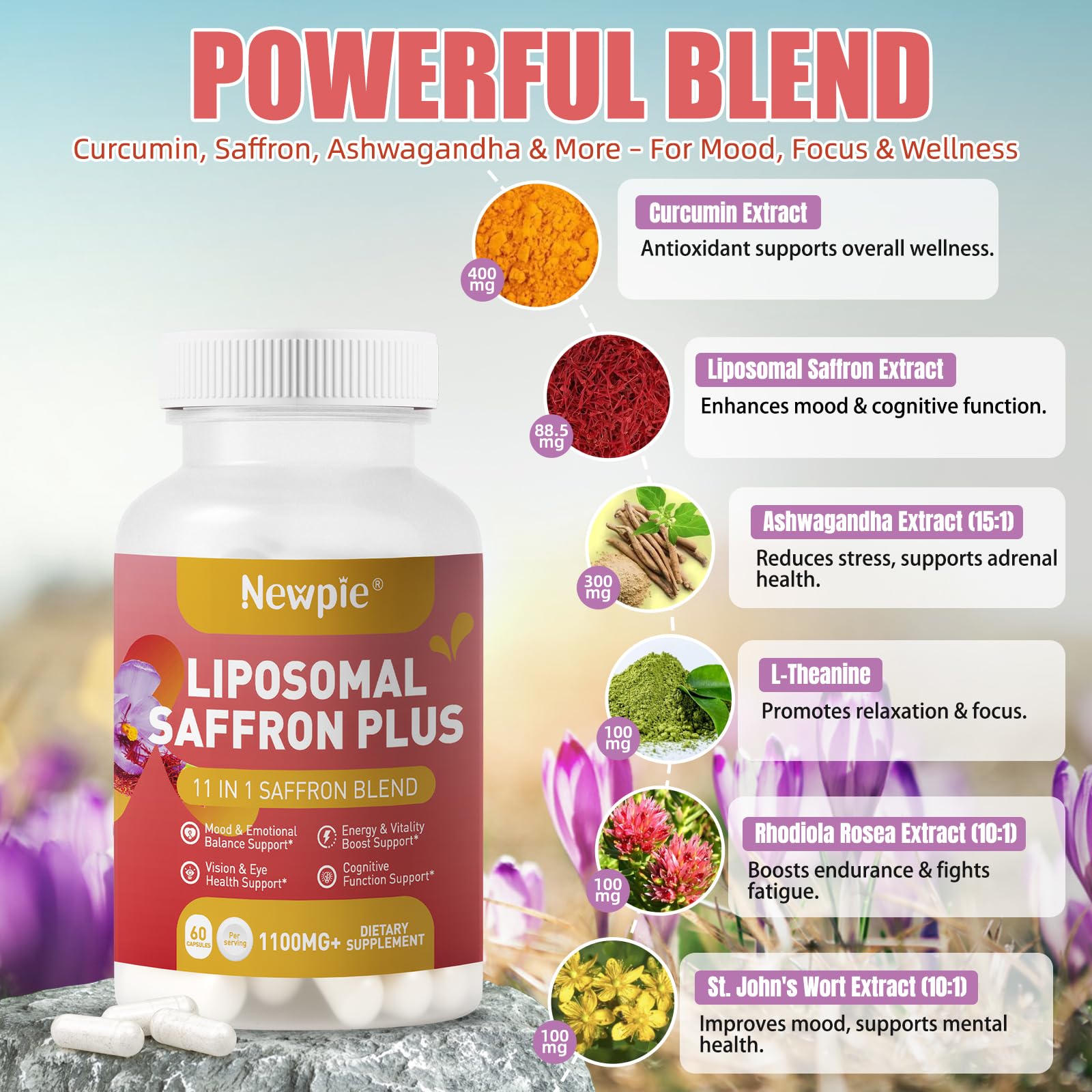 Newpie Saffron Supplements - 100% Pure Saffron Extract Capsules - Natural Mood Enhancer, Supports Eye & Heart Health, Boosts Energy - Premium Supplement for Women & Men（60 Servings (2) Newpie buy supplements Au