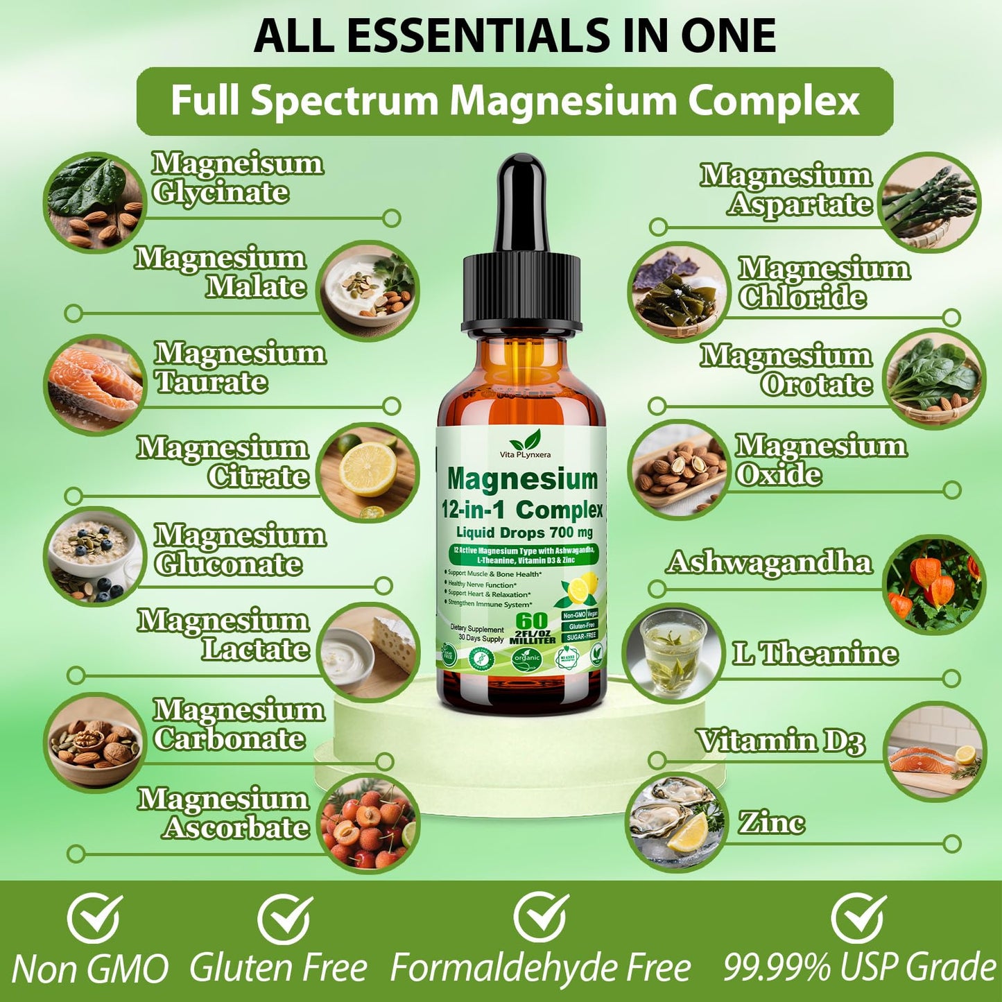 12-in-1 Magnesium Complex Liquid Drops, Chelated Magnesium Citrate Glycinate Taurate Malate Aspartate w. Ashwagandha Theanine D3 & Zinc for Relaxation Sleep Immune Health & Muscle Function丨Women Men. Vita PLynxera buy supplements Au