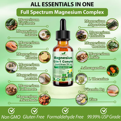 12-in-1 Magnesium Complex Liquid Drops, Chelated Magnesium Citrate Glycinate Taurate Malate Aspartate w. Ashwagandha Theanine D3 & Zinc for Relaxation Sleep Immune Health & Muscle Function丨Women Men. Vita PLynxera buy supplements Au