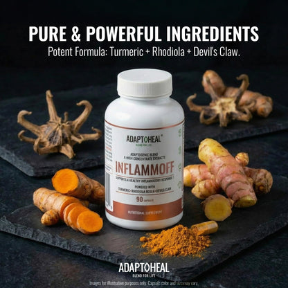ADAPTOHEAL Inflammoff - Adaptogenic Supplement Designed to Support Joint, Muscle and Tissue Inflammation Naturally, 8 Highly Concentrated extracts with Turmeric and Rhodiola rosea (90 Capsules) ADAPTOHEALBuy Supplements Australia