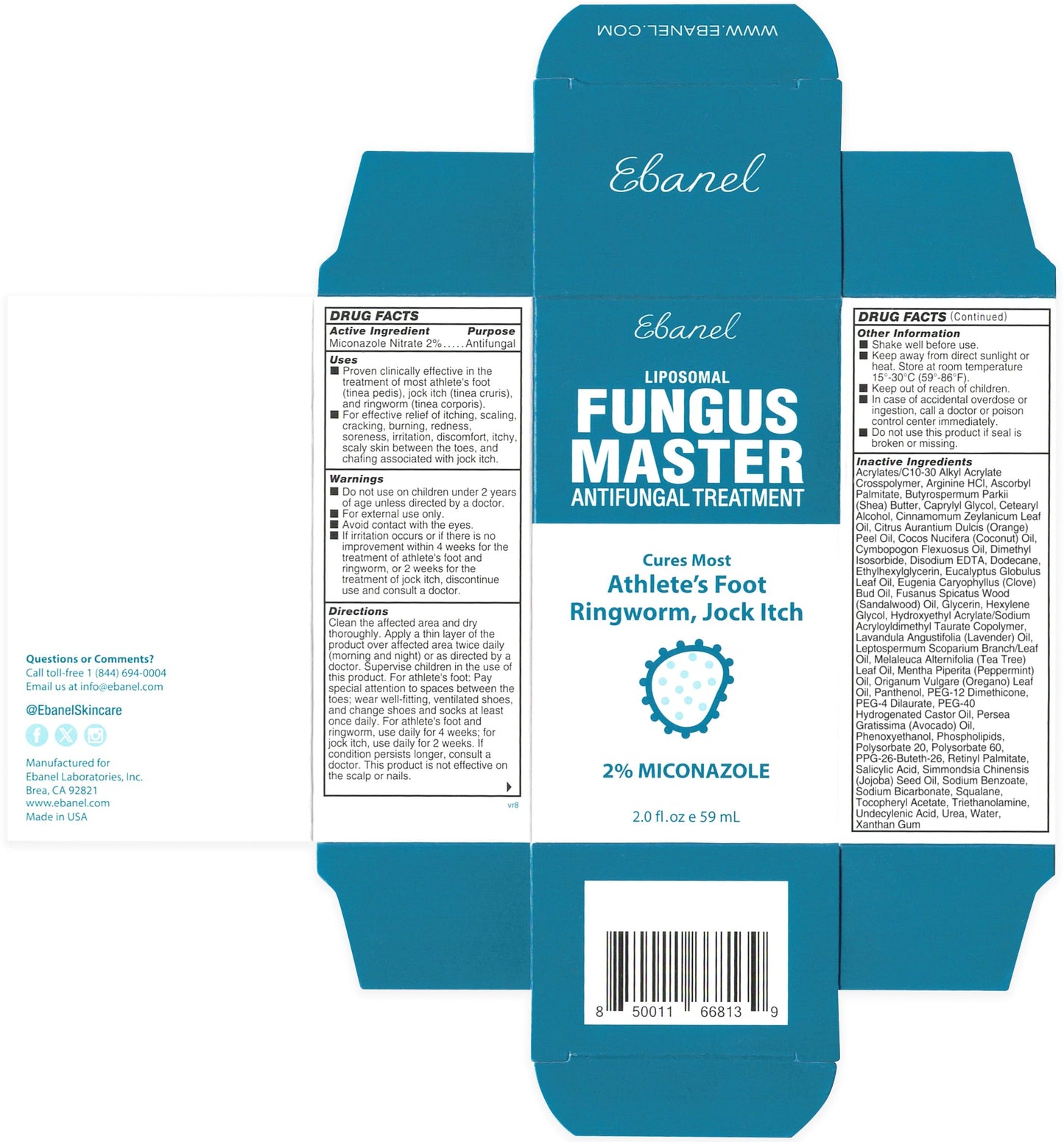Ebanel Antifungal Cream Miconazole Athletes Foot Treatment, Cures Fungal Infection Leading to Nail Fungus, Jock Itch Cream with Undecylenic Acid, Tea Tree & Manuka Oil, Fast Itch Relief for Ringworm