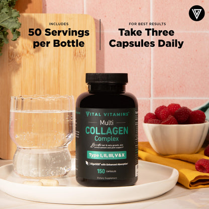 Vital Vitamins Multi Collagen Pills for Women & Men (2-Pack) - Hydrolyzed Collagen Peptides - Type I, II, III, V, X - Grass Fed, Non-GMO Vital Vitamins buy supplements Au