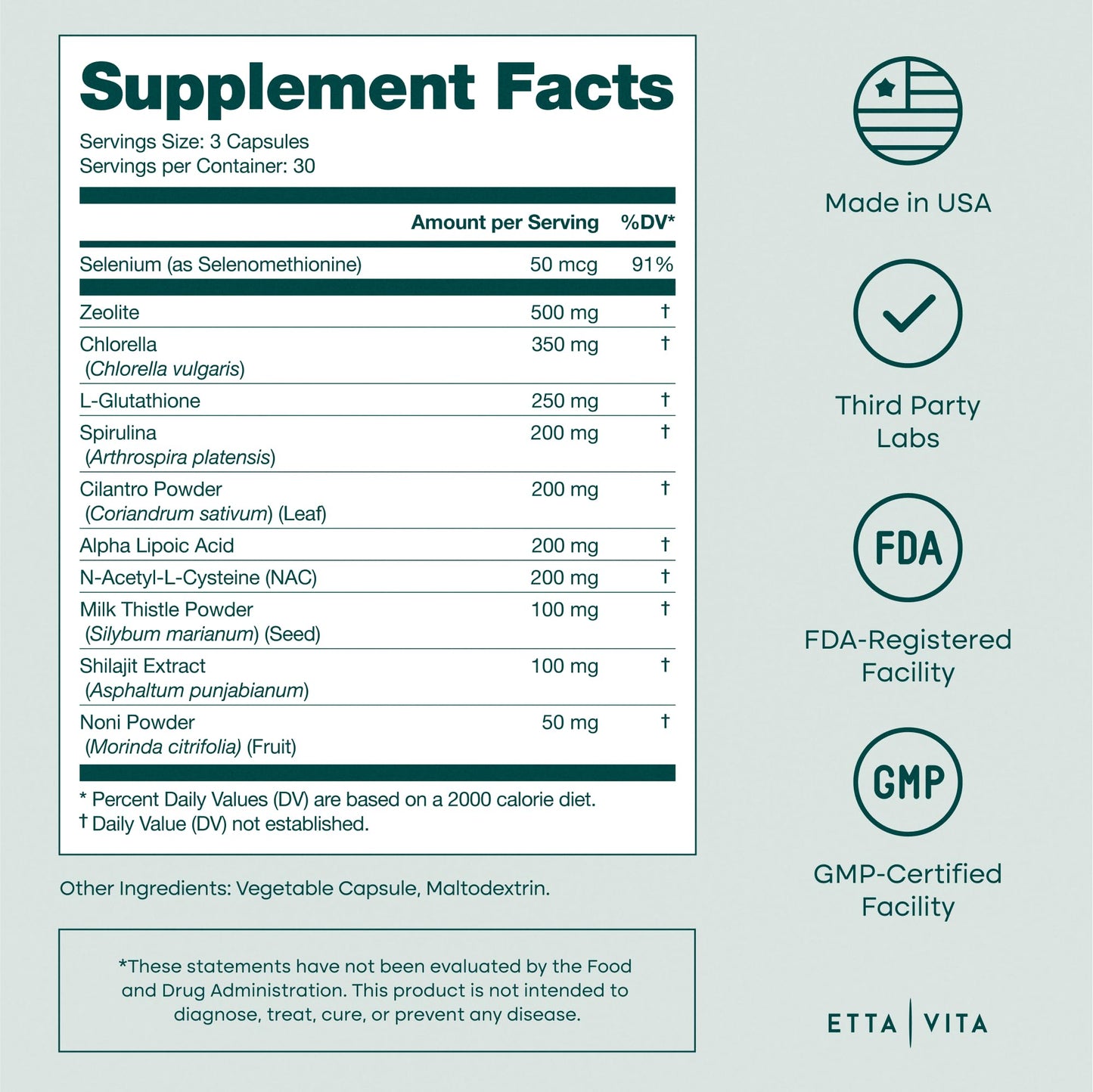 Liver Cleanse Detox & Repair - Microplastics Detox & Zeolite Supplement for Gut Health, Cognition & Natural Energy - Glutathione, NAC, Chlorella, Spirulina, ALA, Cilantro, Milk Thistle, Noni, Shilajit Etta Vita buy supplements Au