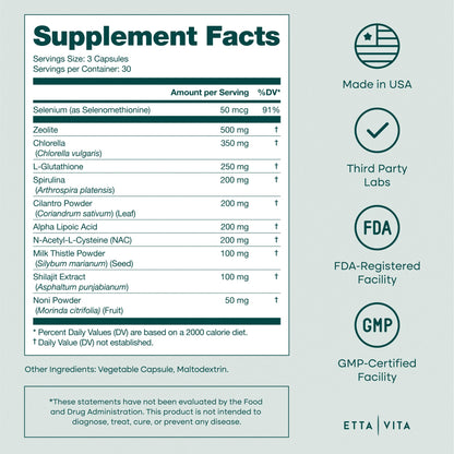 Liver Cleanse Detox & Repair - Microplastics Detox & Zeolite Supplement for Gut Health, Cognition & Natural Energy - Glutathione, NAC, Chlorella, Spirulina, ALA, Cilantro, Milk Thistle, Noni, Shilajit Etta Vita buy supplements Au