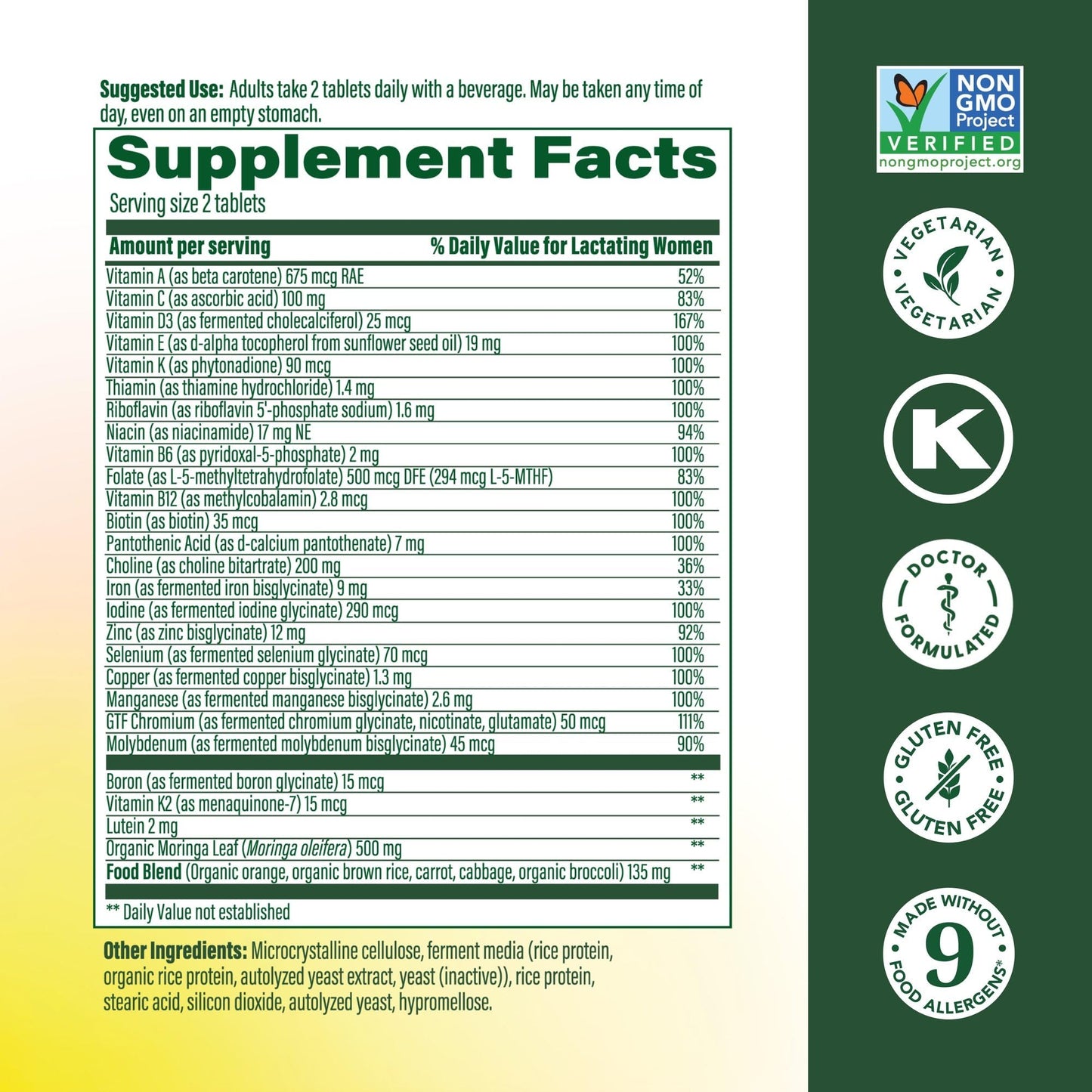 MegaFood Baby & Me 2 Postnatal Vitamins for Women Breastfeeding with Folate (Folic Acid Natural Form), Choline, Iodine, Vitamin D