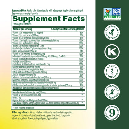 MegaFood Baby & Me 2 Postnatal Vitamins for Women Breastfeeding with Folate (Folic Acid Natural Form), Choline, Iodine, Vitamin D