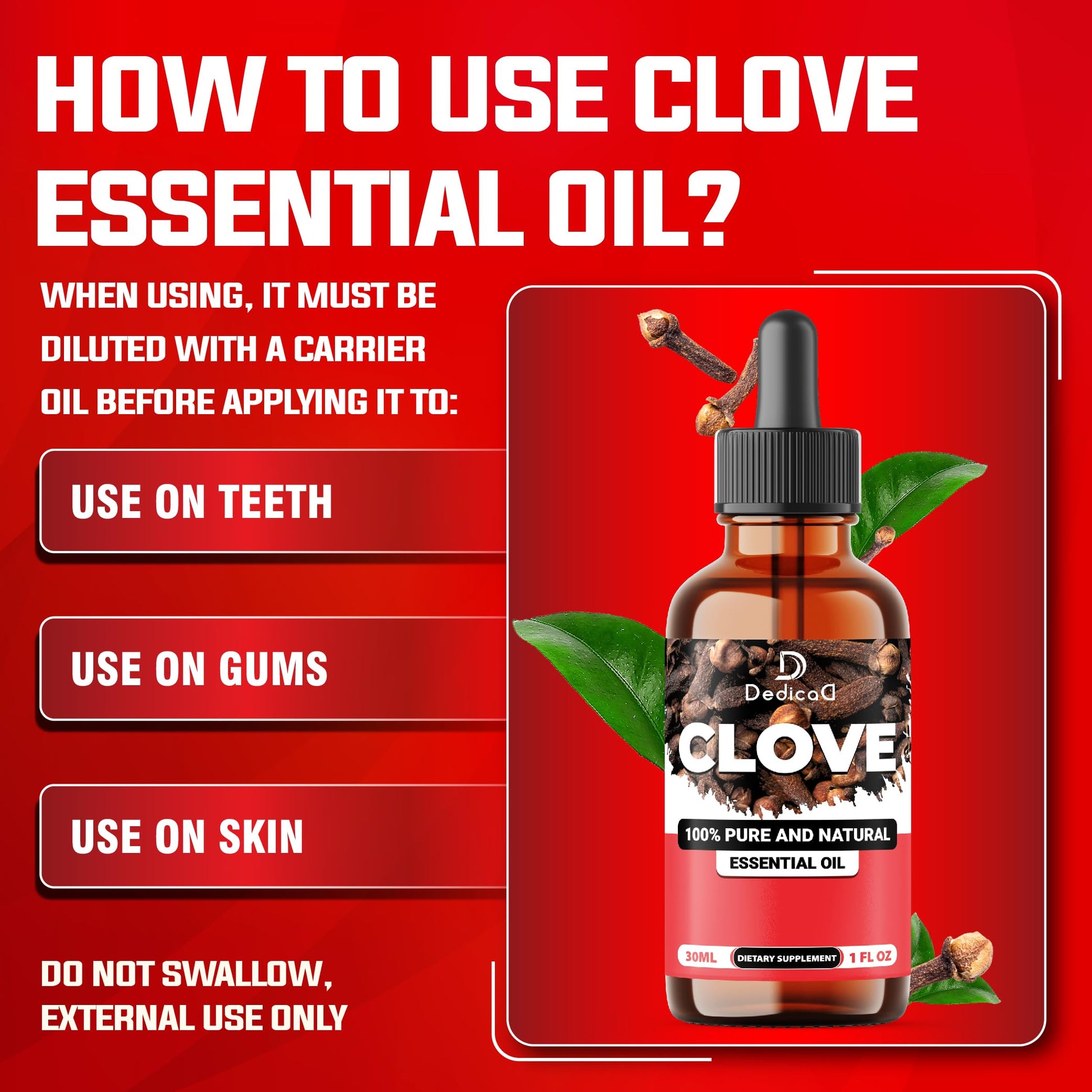 DEDICAD - 1 FL Oz - 30ml - Clove Essential Oil Supplement – for Toothache, Oral Care, Skin & Hair – Clove Oil Organic DEDICAD buy supplements Au