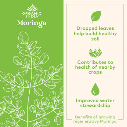 ORGANIC INDIA Moringa Herbal Supplement - Green Superfood, Nutrient Dense, Pure Plant Protein, Vitamin A, E, K, Iron, Calcium, Fiber, Vegan