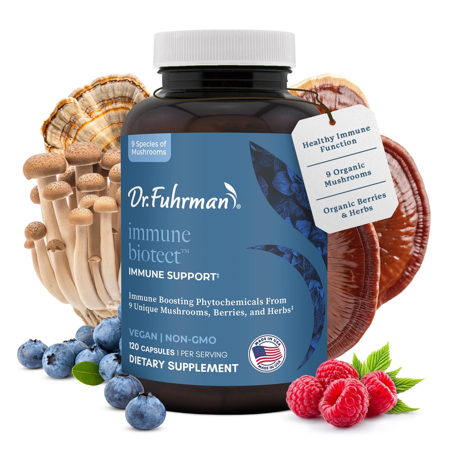 Dr. Fuhrman All Natural Immune Support Supplement | Whole-Food Derived Vitamin for Immunity Defense | Organic Mushrooms, & Berries | Organic Lion’s Mane, Maitake, Reishi, and Elderberry | 120 Caps Dr. Fuhrman buy supplements Au