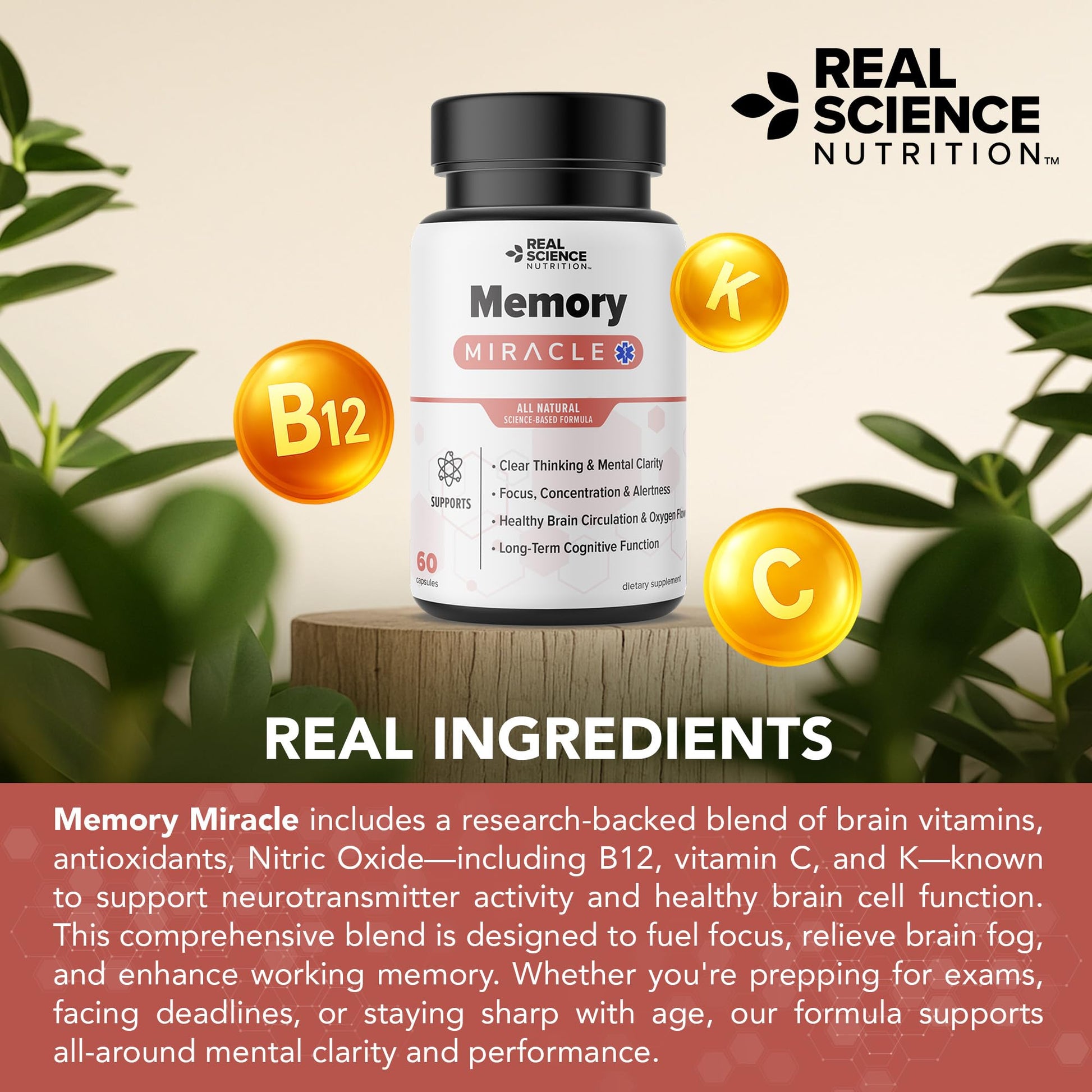 Real Science Nutrition Offers Memory Miracle – Brain and Memory Support Supplement for Focus, Mental Clarity & Brain Health – Nootropic Brain Booster with Nitric Oxide – 60 Capsules Real Science NutritionBuy Supplements Australia
