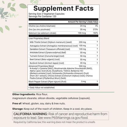 Liver Advanced+, 240 Veggie Capsules | 20-in-1 Complex with Milk Thistle, Dandelion, NAD, NAC, ALA, TUDCA, Glutathione, Artichoke, Turmeric,