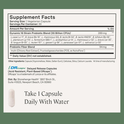 Stonehenge Health Probiotics 55 Billion CFU - 16 Strains, Prebiotic, Synbiotics Dynamic Biotics - Lactobacillus Acidophilus, Delayed Release