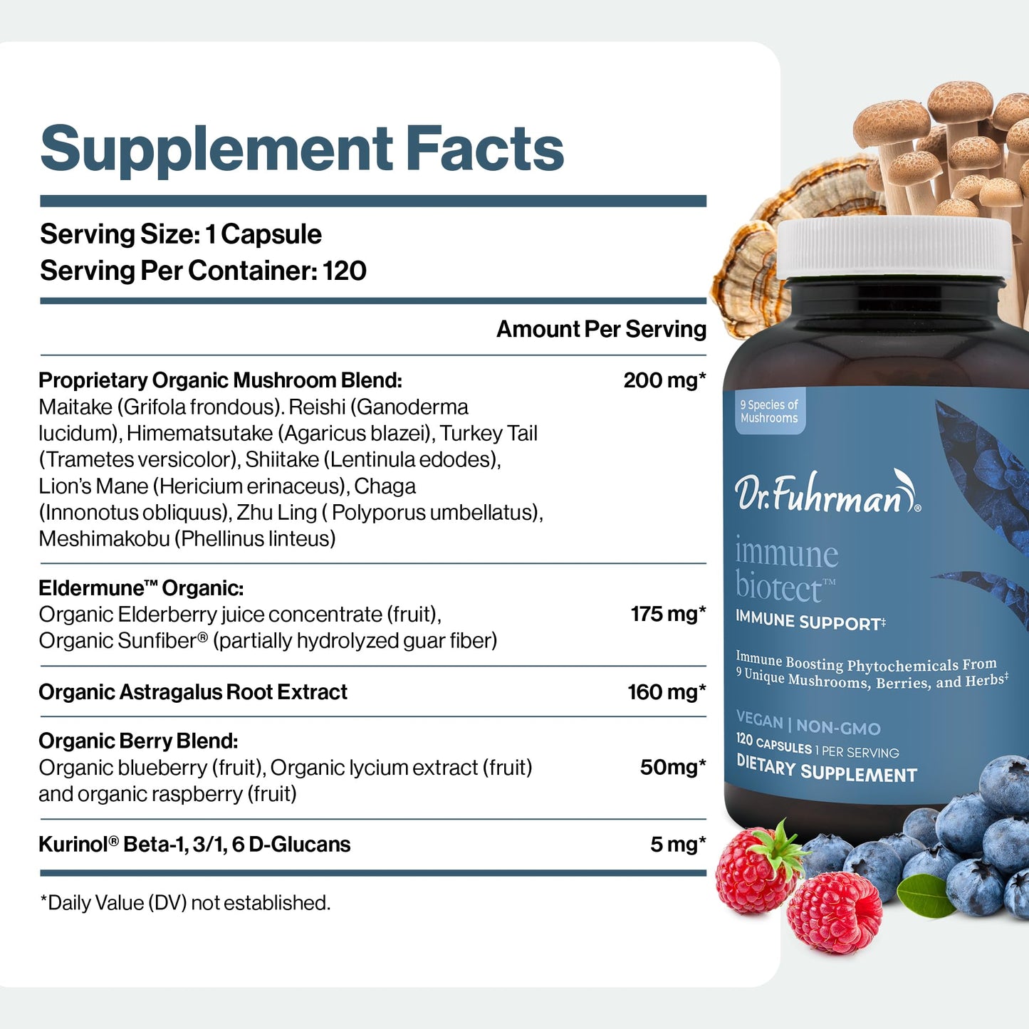 Dr. Fuhrman All Natural Immune Support Supplement | Whole-Food Derived Vitamin for Immunity Defense | Organic Mushrooms, & Berries | Organic Lion’s Mane, Maitake, Reishi, and Elderberry | 120 Caps Dr. Fuhrman buy supplements Au