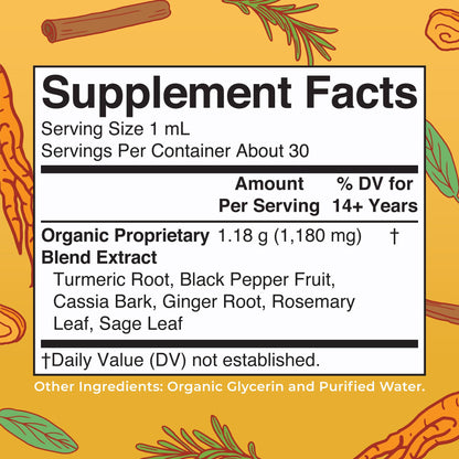 MARYRUTH'S Organics USDA Turmeric Gold Liquid Drops | Herbal Blend | Turmeric Curcumin | Black Pepper | Cassia Cinnamon Bark | Ginger Root | Immune Support