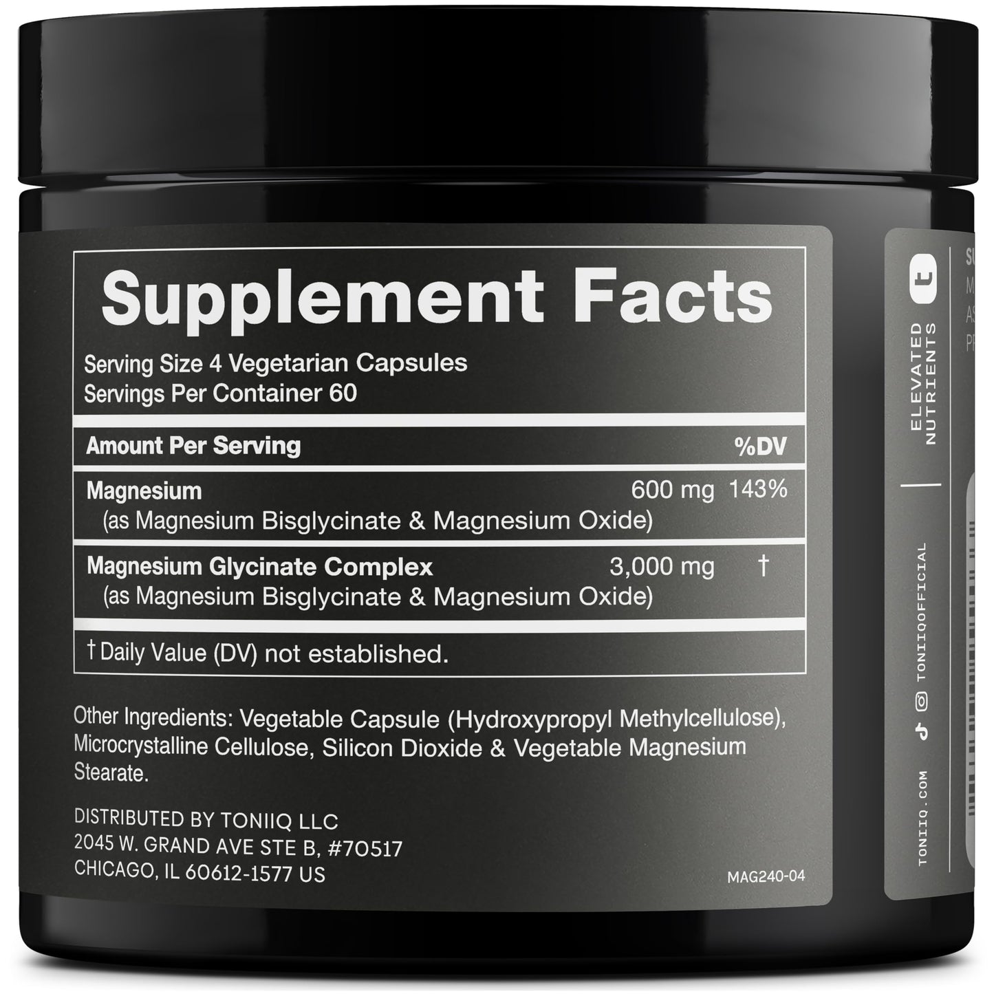 Toniiq 3,000mg Ultra High Strength Magnesium Glycinate - 20% Purified to Contain 600mg of Elemental Magnesium - Chelated and Bioavailable Magnesium