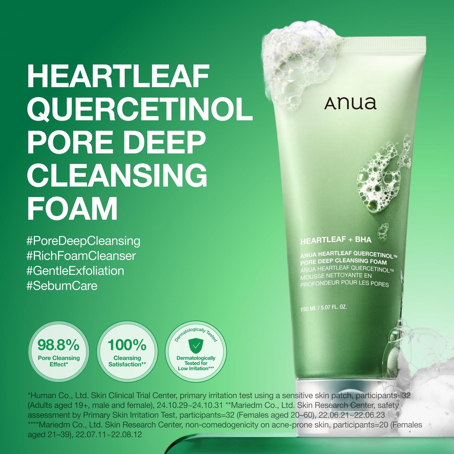 Anua Heartleaf Quercetinol Pore Deep Cleansing Foam, Face wash for Pore Refining Cleanser, Hydrating Daily Facial Cleanser