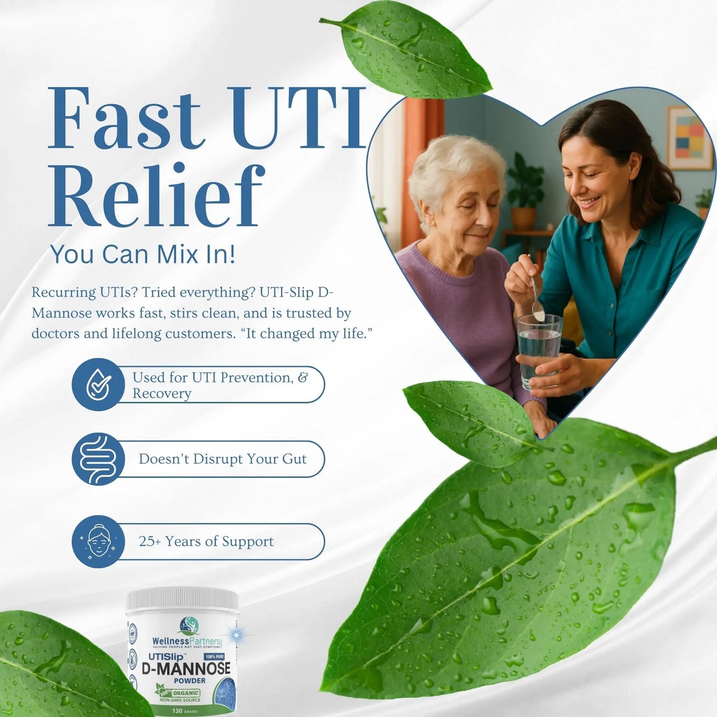 Now New UTI-Slip D Mannose Non GMO Organic Source Powder 130g jar. WellnessPartnersBuy Supplements Australia