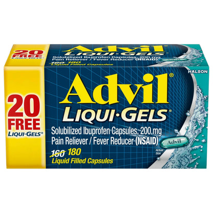 Advil Liqui-Gels Pain Reliever and Fever Reducer, Pain Medicine for Adults with Ibuprofen 200mg for Headache, Backache, Menstrual Pain and Joint Pain Relief - 180 Liquid Filled Capsules AdvilBuy Supplements Australia