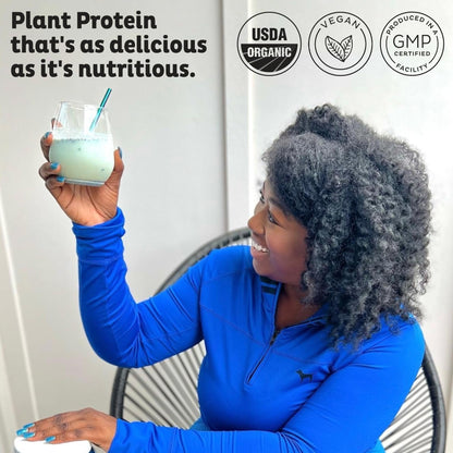 KOS Plant Based Protein Powder, Blueberry Muffin - Organic Pea Protein Superfood with Spirulina and Immune Support Blend. Soy, Gluten, Dairy Free - Vegan Meal Replacement for Women & Men - 15 Servings KOS buy supplements Au