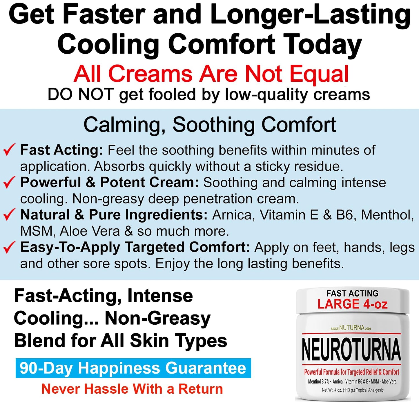 Nuturna Nerve Cream - Fast Acting Comfort for Feet, Hands, Legs & Toes - Ultra Strength Menthol, Arnica, Aloe Vera, MSM - Cooling Soothing Comfort - Non-Greasy, Paraben-Free - 4 oz NuturnaBuy Supplements Australia
