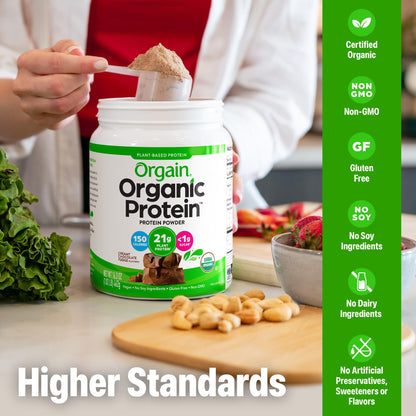 Orgain Organic Vegan Protein Powder, Creamy Chocolate Fudge - 21g Plant Protein, 7g Prebiotic Fiber, Low Net Carb, No Lactose Ingredients, No Added Sugar