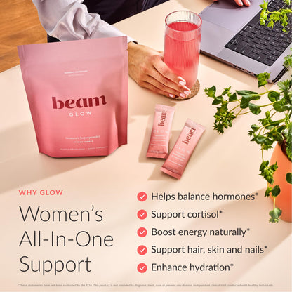 Beam Glow Hormone Balance Supplement for Women – Cortisol Supplement for Women, PMS Relief Supplement, Perimenopause & PCOS Support, Womens Vitamins, Thyroid Support with Ashwagandha & Selenium Beam buy supplements Au