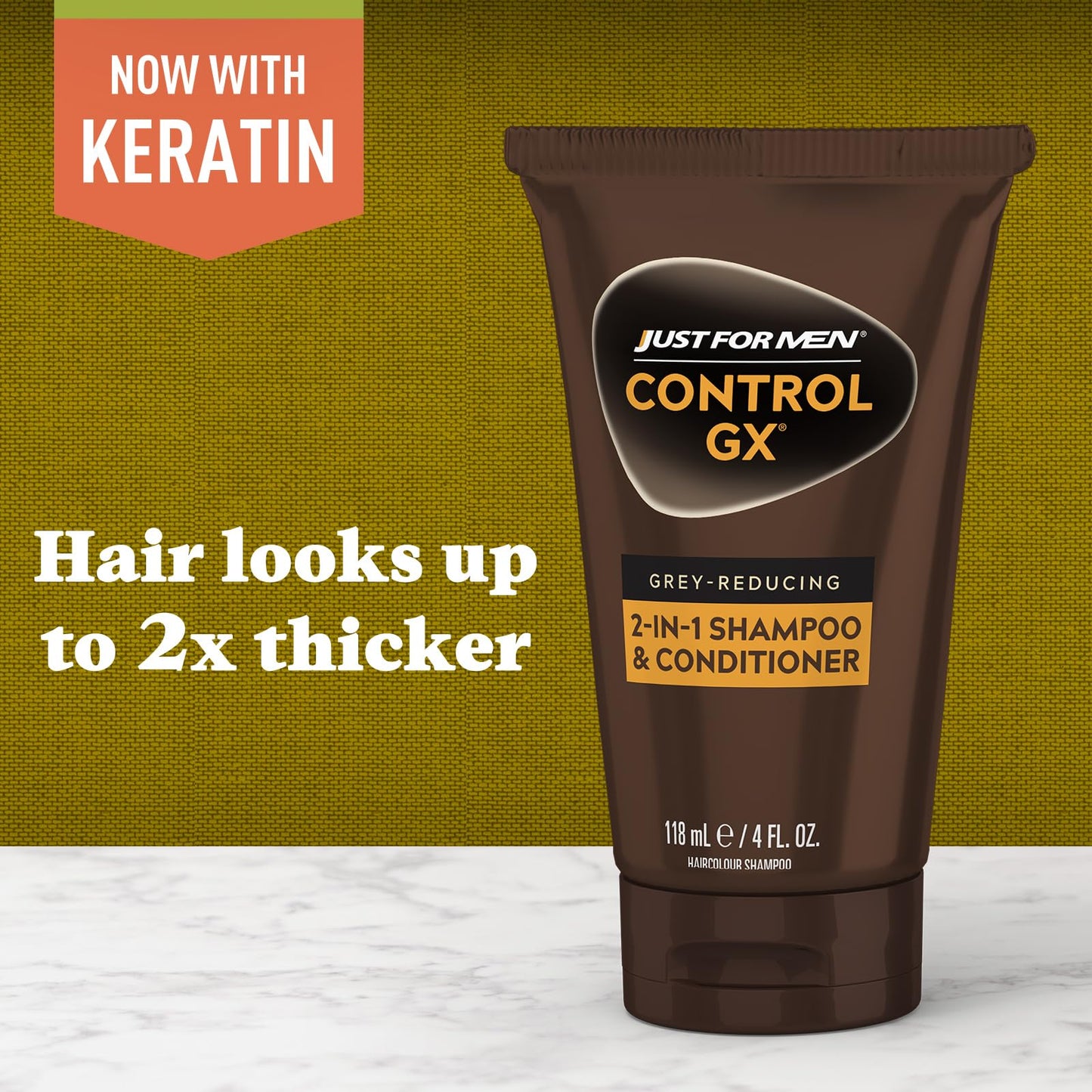 Just for Men Control GX Grey Reducing 2-in-1 Shampoo and Conditioner, Gradual Hair Color with Keratin for Stronger Thicker