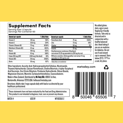 me today Energise Supplement Super B Vitamin B Complex for Men & Women - B6, B12 with Vitamin C, Zinc, Ashwagandha and Siberian Ginseng