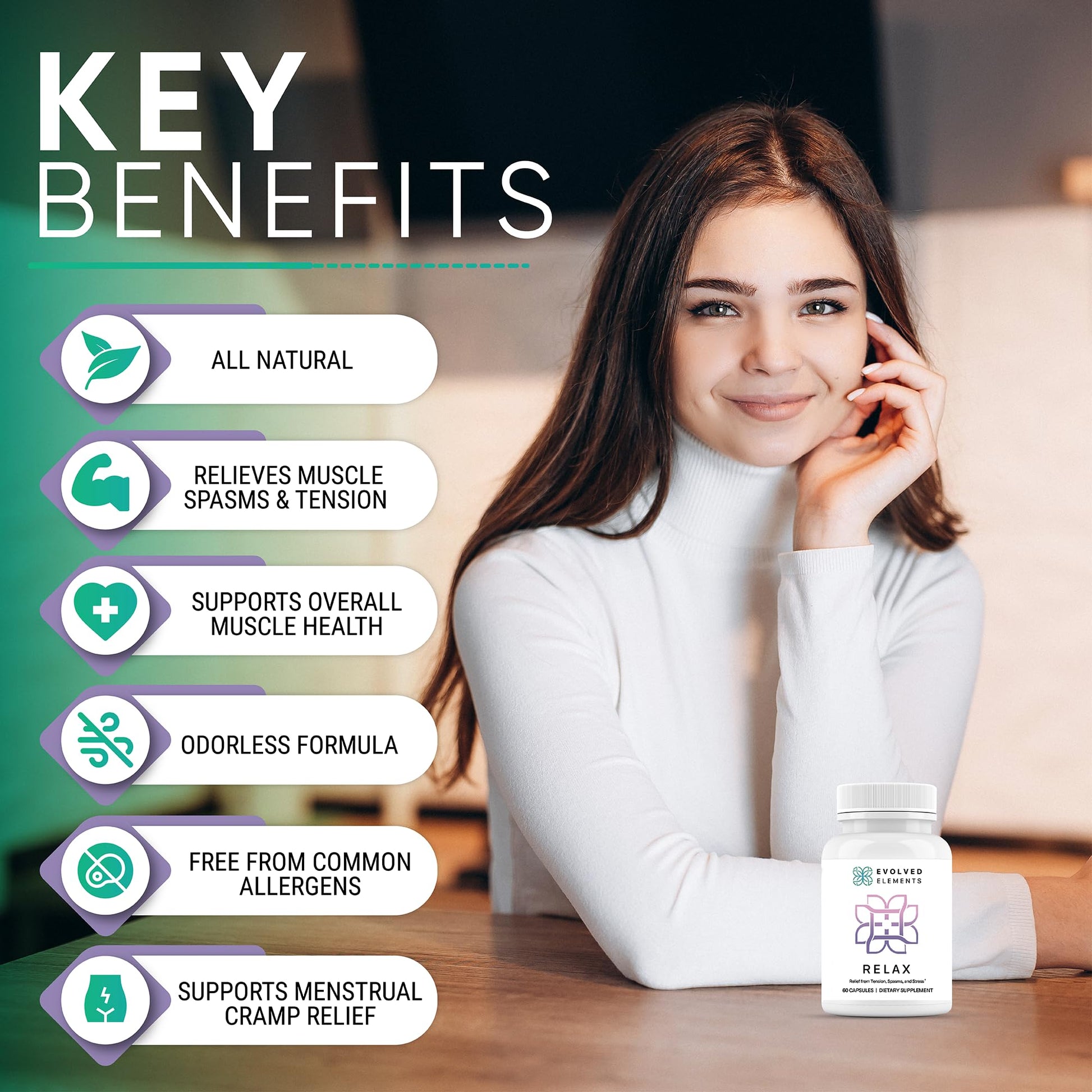 Evolved Elements All-Natural Muscle Relaxer | 60 Capsules | Spasm Relief with Magnesium, Passion Flower, and Valerian Root | Relieves Muscle Spasms, Tension, and Promotes Calmness Evolved ElementsBuy Supplements Australia