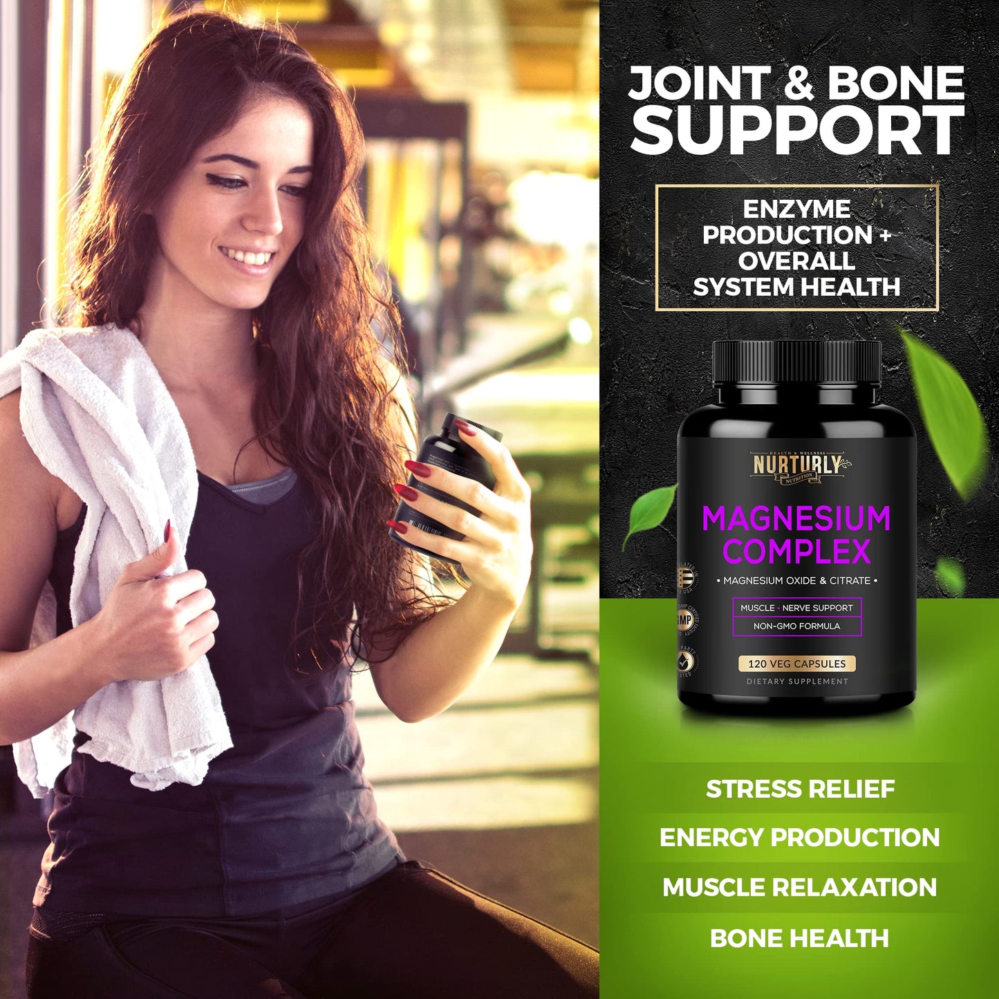 Magnesium Citrate & Oxide 500mg Complex Supplement - High Absorption Maximum Strength - Helps Support Bone Density and Strength, Muscles, Energy and Sleep - 120 Vegan Capsules NURTURLY buy supplements Au