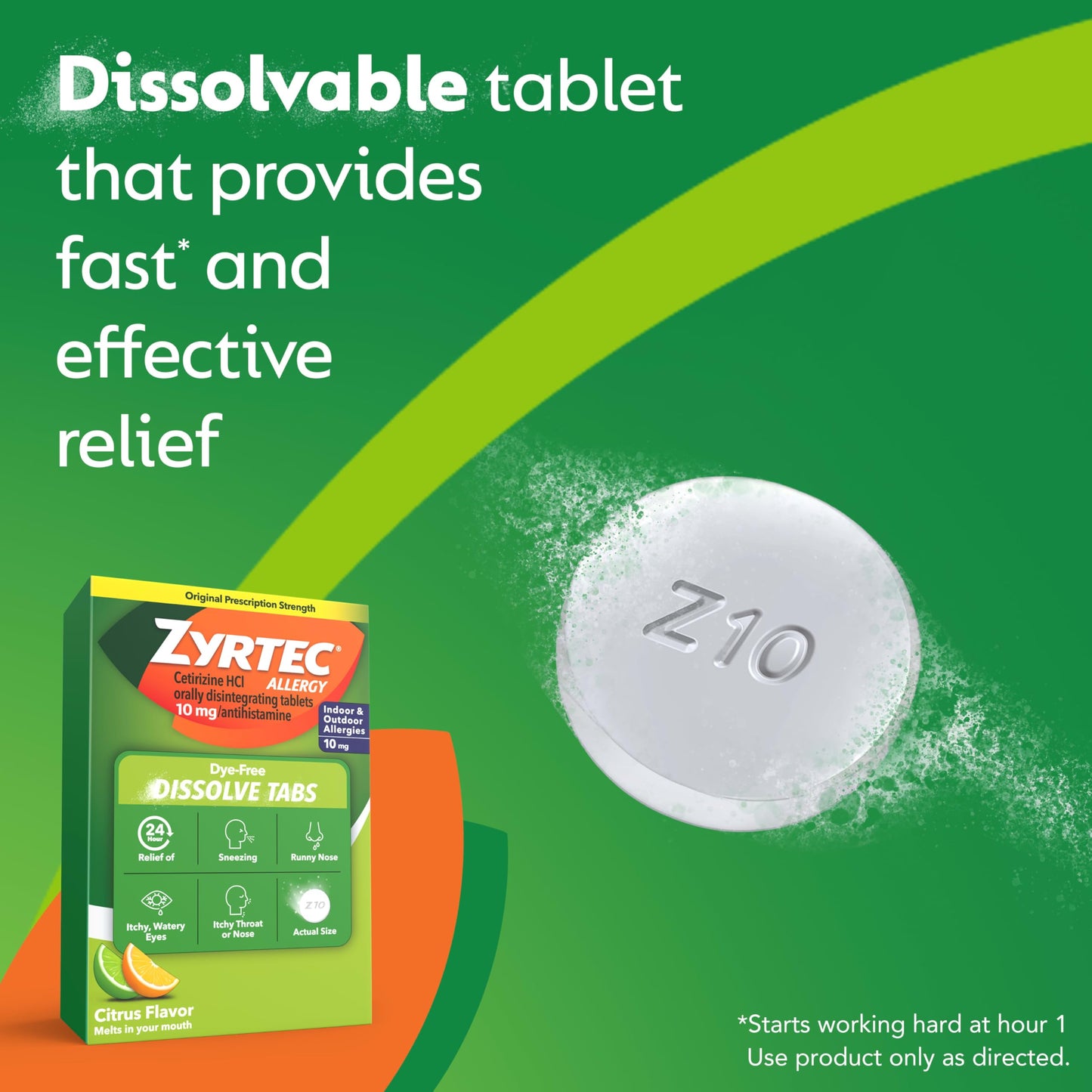 Zyrtec 24 Hour Dye-Free Allergy Relief Dissolve Tablets with 10 mg Cetirizine HCl, Citrus Flavored Antihistamine Allergy Medicine Helps Relieve Sneezing, Runny Nose, & Itchy Eyes, 24 ct Zyrtec buy supplements Au