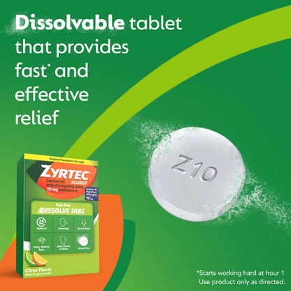 Zyrtec 24 Hour Dye-Free Allergy Relief Dissolve Tablets with 10 mg Cetirizine HCl, Citrus Flavored Antihistamine Allergy Medicine Helps Relieve Sneezing, Runny Nose, & Itchy Eyes, 24 ct Zyrtec buy supplements Au