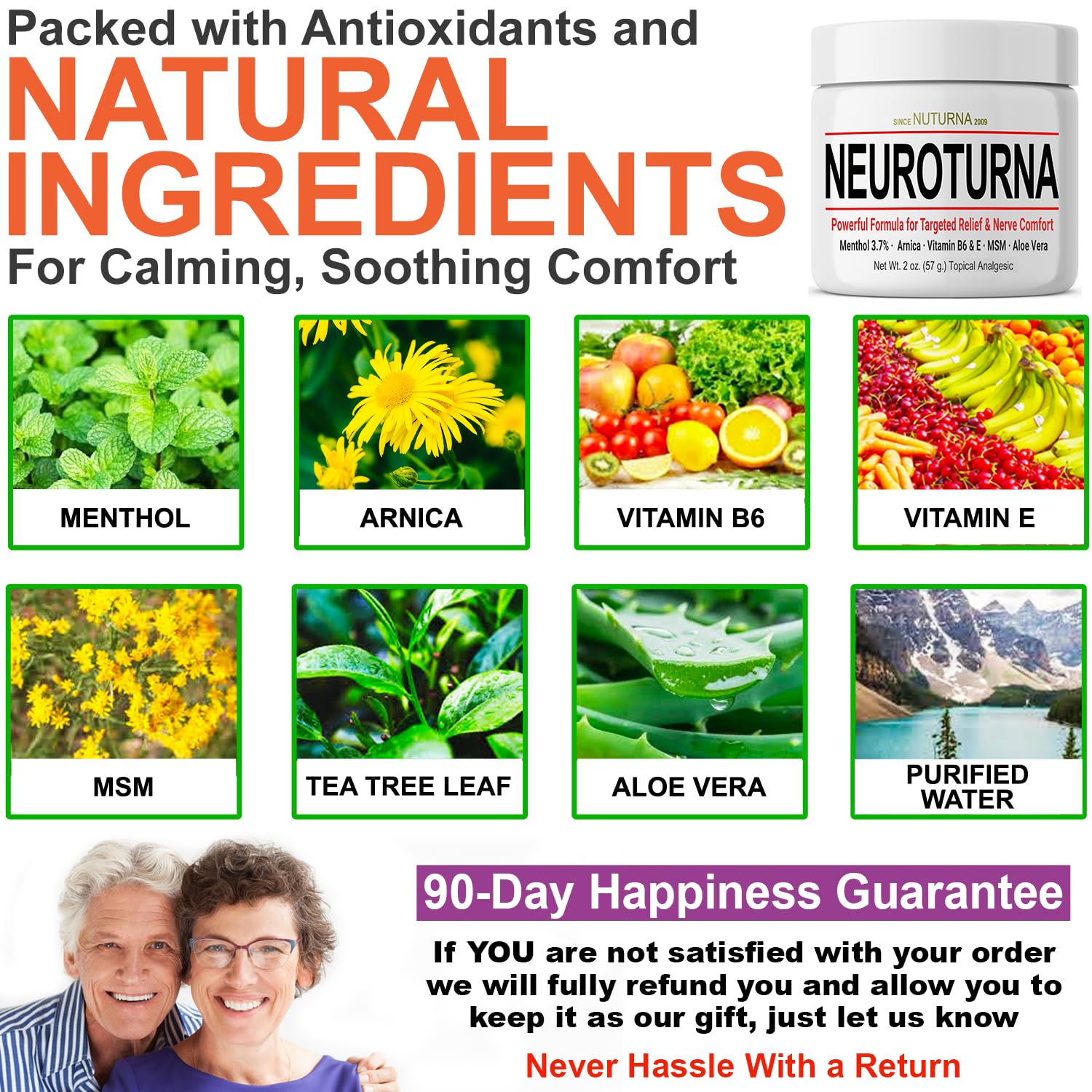 Nuturna Nerve Cream - Fast Acting Comfort for Feet, Hands, Legs & Toes - Ultra Strength Menthol, Arnica, Aloe Vera, MSM - Cooling Soothing Comfort - Non-Greasy, Paraben-Free - 4 oz NuturnaBuy Supplements Australia