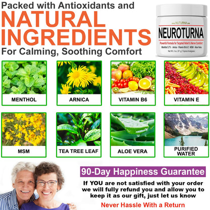 Nuturna Nerve Cream - Fast Acting Comfort for Feet, Hands, Legs & Toes - Ultra Strength Menthol, Arnica, Aloe Vera, MSM - Cooling Soothing Comfort - Non-Greasy, Paraben-Free - 4 oz NuturnaBuy Supplements Australia