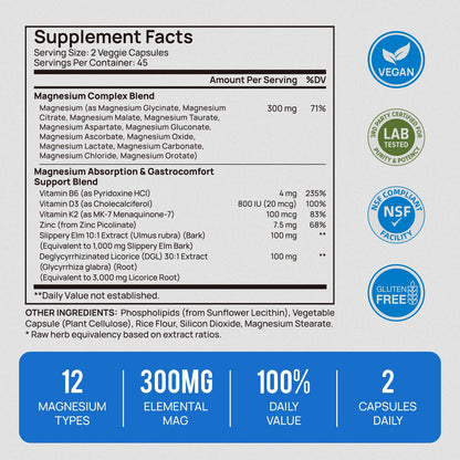 18 in 1 Magnesium Complex for Women and Men | Liposomal Magnesium Supplement with Glycinate, Citrate, Malate, Taurate, D3 & K2 | High Absorption for Muscle, Sleep, Bone, Nerve Support | 90 Capsules Selerb buy supplements Au