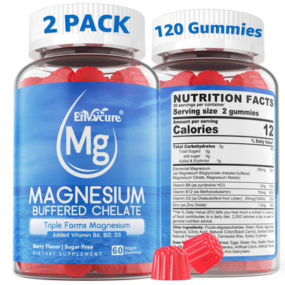 Magnesium Gummies - Triple Magnesium Complex, Magnesium Glycinate Gummies | Magnesium Glycinate, Malate, Citrate w/ D3 B6 B12, for Calm