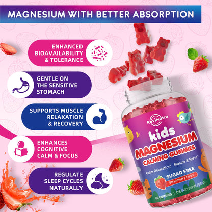 ReviNutra Magnesium Gummies for Kids - Magnesium Glycinate Gummies with L-Theanine, Chamomile, Vitamin B6, D for Kids & Adults Sleep