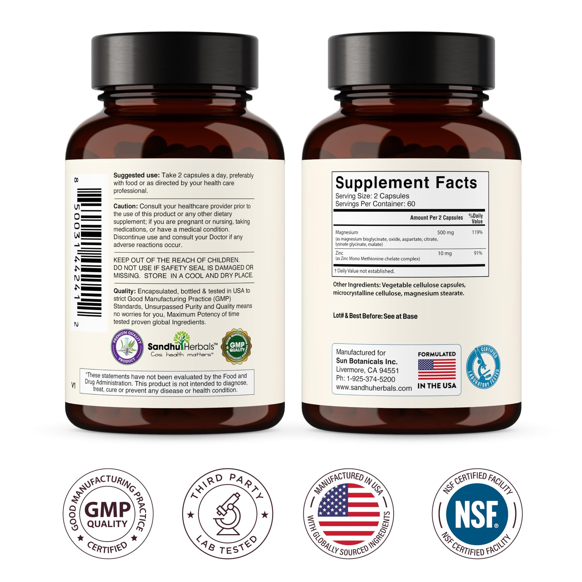 Complete Magnesium Complex 500mg for Women & Men | 120 Capsules | 6 in 1 Mag Supplement with Zinc | Quality Sleep & Muscle Health | Glycinate, Citrate, Malate, Oxide, Aspartate, Lysinate Glycinate SANDHUHERBALS buy supplements Au