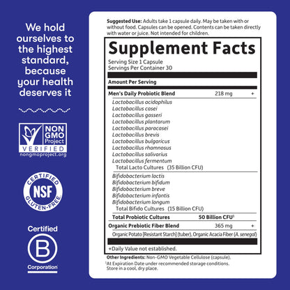 Garden of Life Probiotics for Men, Dr Formulated 50 Billion CFU 15 Probiotics for Digestive Health + Organic Prebiotic Fiber, Colon & Immune Support