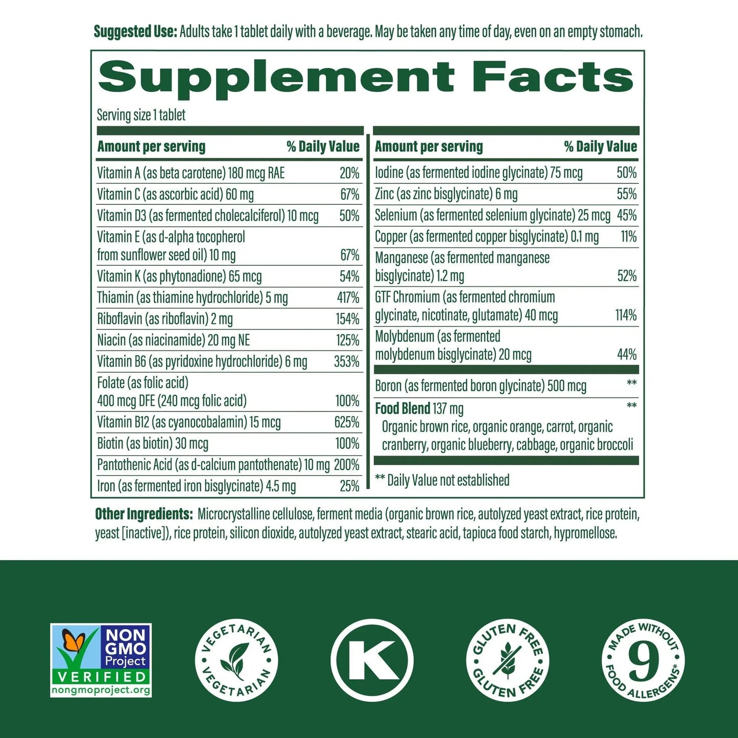 MegaFood One Daily Multivitamin for Women and Men, Immune Support Supplement with Real Food, Vitamin C & Vitamin B, Bone Health, Cellular Energy Metabolism, Vegetarian MegaFood