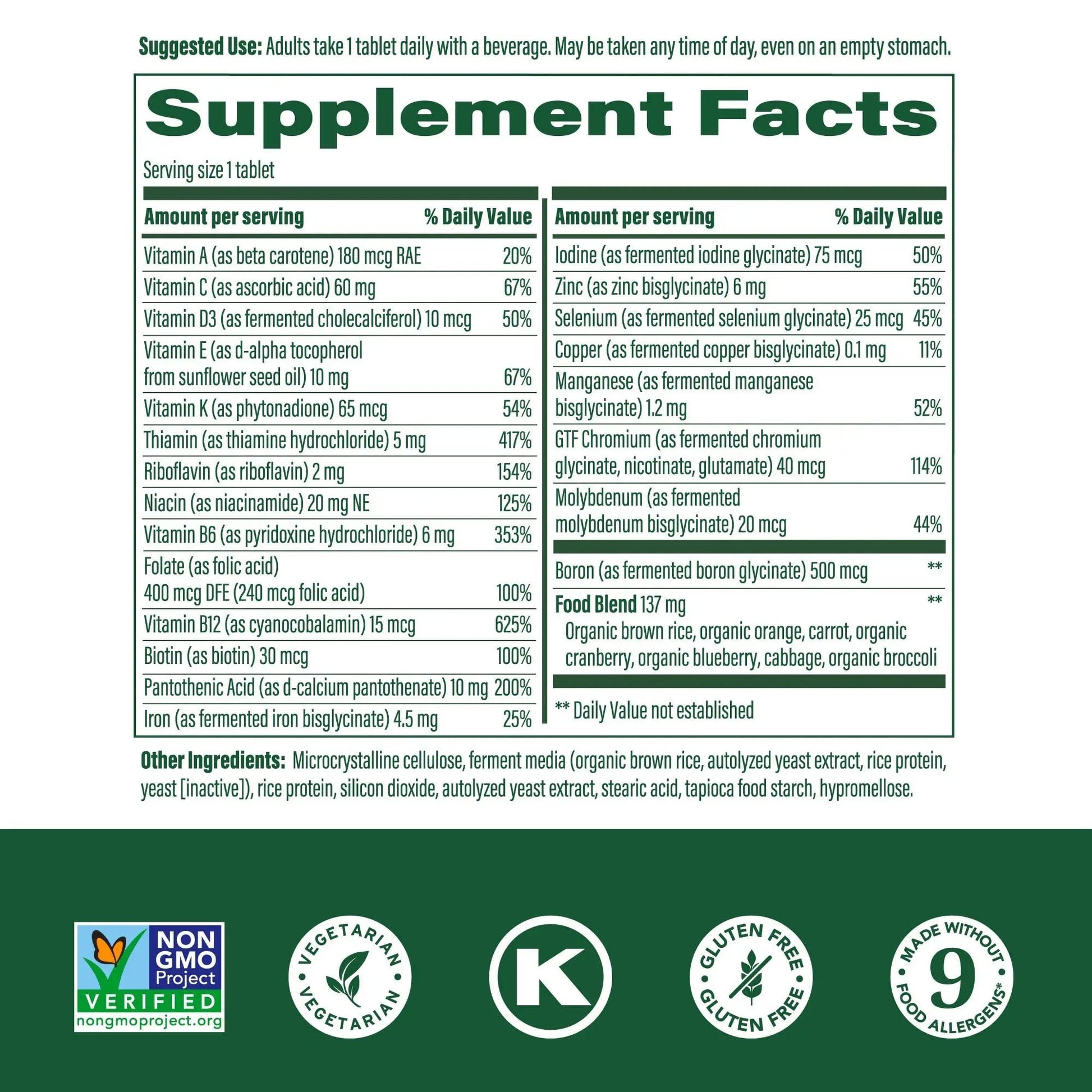 MegaFood One Daily Multivitamin for Women and Men, Immune Support Supplement with Real Food, Vitamin C & Vitamin B, Bone Health, Cellular Energy Metabolism, Vegetarian MegaFood