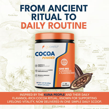 goorello High Flavanol Cocoa Powder Supplement, 1200mg Cocoa Flavanols & Flavonoids, 30 Servings for Support Heart Health,