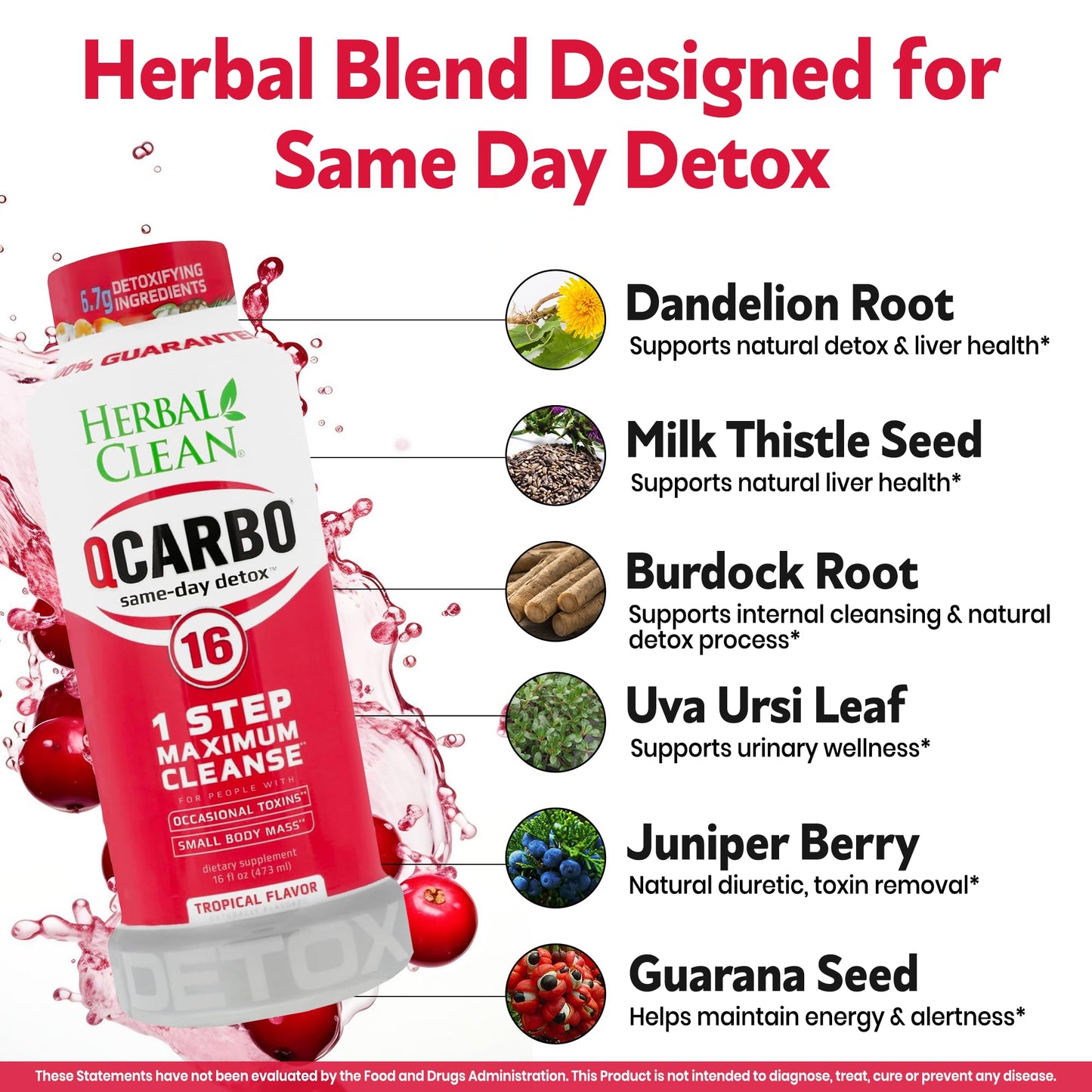 Herbal Clean Qcarbo16 Same-Day Detox Cleanse Drink (16 fl oz) - Tropical Flavor Full Body Cleanse* Detox Drink for Moderate Toxin Level*