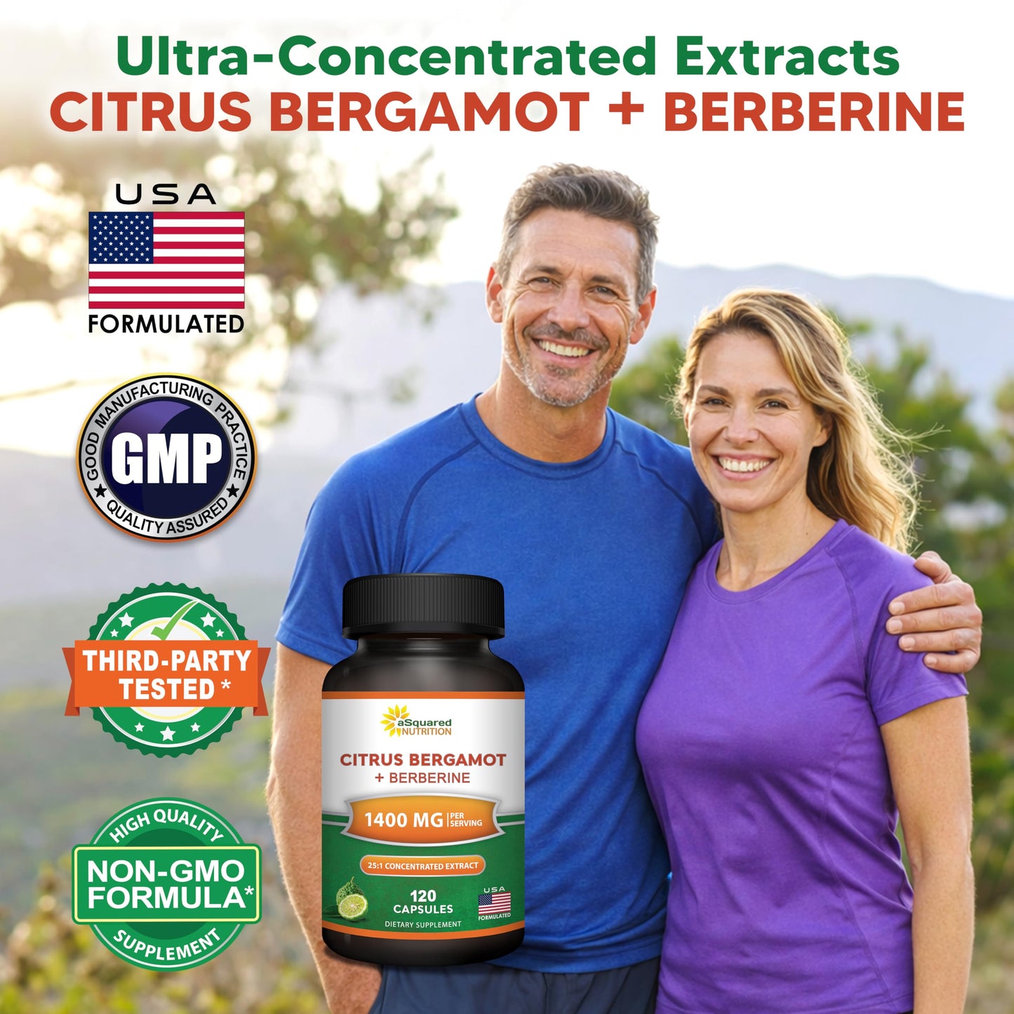 aSquared Nutrition Citrus Bergamot with Berberine Supplement - 1400mg Per Serving Max Strength Complex - 120 Capsules - Supports Cardiovascular Health