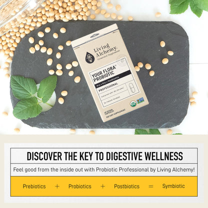 Living Alchemy Gut Health Supplements for Men & Women - Your Flora Probiotic Professional Digestion Supplement with Fermented Soybean, Prebiotics,