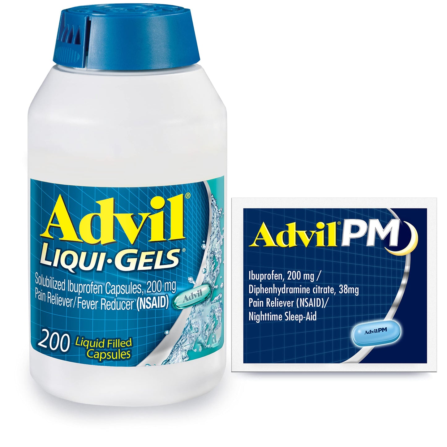 Advil Liqui-Gels Pain Reliever and Fever Reducer, Pain Medicine for Adults with Ibuprofen 200mg for Headache, Backache, Menstrual Pain and Joint Pain Relief - 200 Capsules, Advil PM Ibuprofen - 2 Ct Advil buy supplements Au