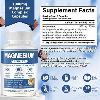 1000mg Magnesium Complex 8 in 1 for Women & Men – Magnesium Glycinate, Citrate, Malate, Taurate, Oxide, Carbonate, Aspartate, Orotate – Vegan Non-GMO, for Sleep, Fatigue & Heart Health, 120 Capsules BOSNETHUINH buy supplements Au