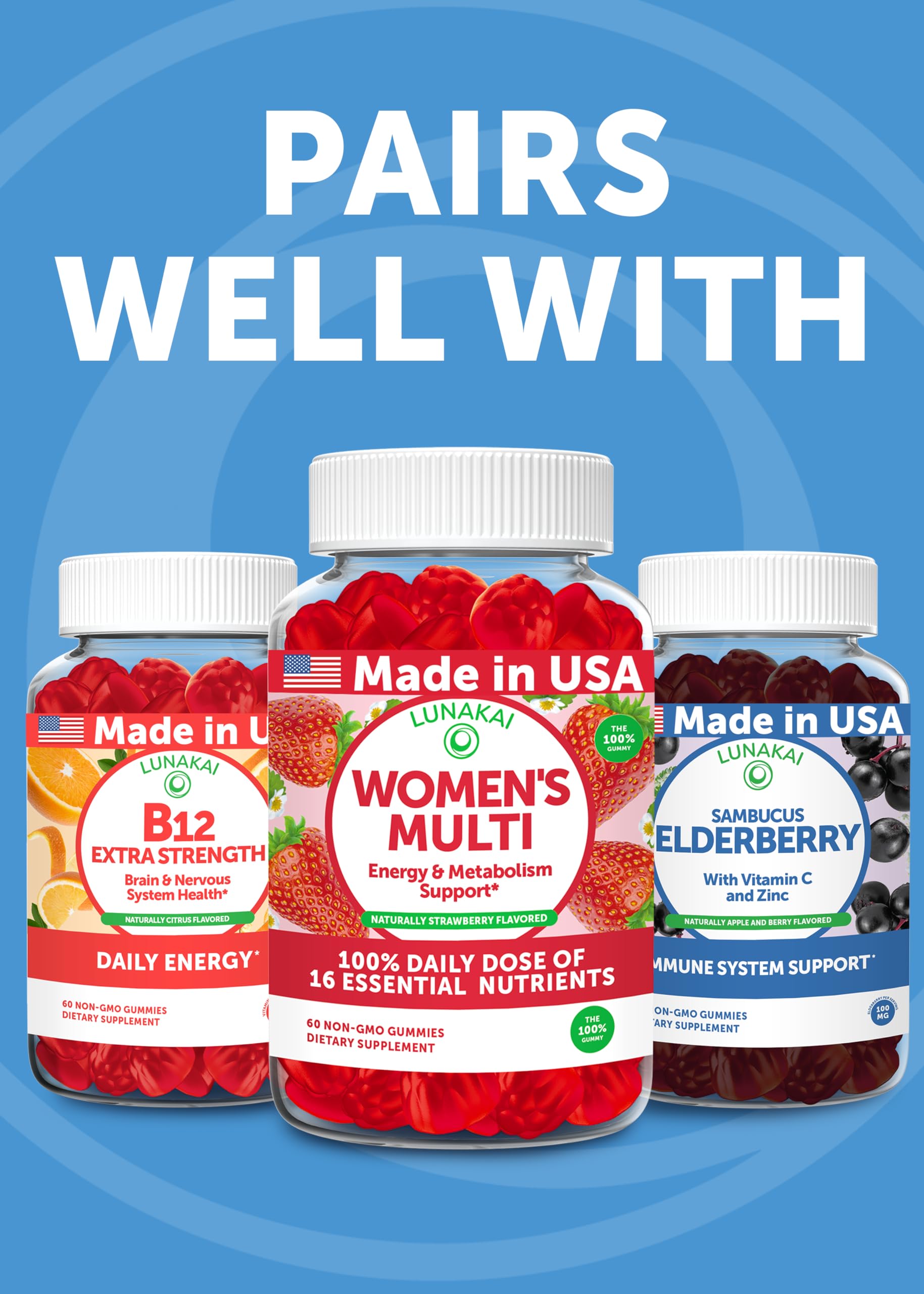 Lunakai USA Made Magnesium Glycinate Gummies with L-Theanine for Kids & Adults – 420mg Magnesium Supplement for Calm, Sleep & Stress Support, 60ct LunakaiBuy Supplements Australia