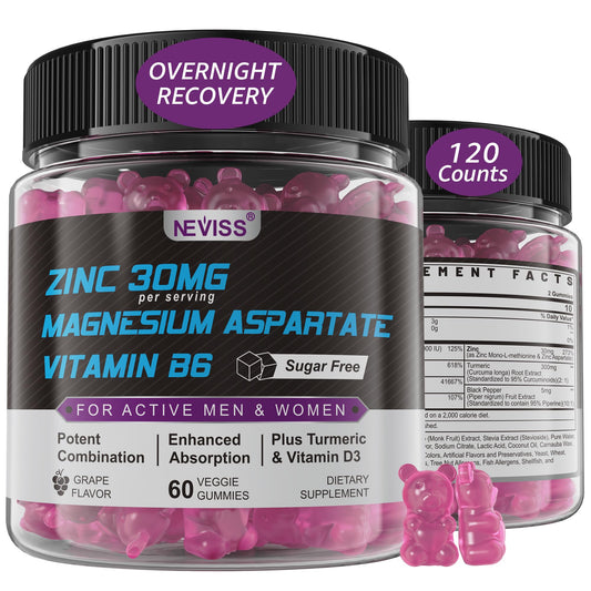 Zinc and Magnesium Supplement, Zinc Magnesium Aspartate Post Workout Gummies for Men Women, with Vitamin B6, B12, D3, Turmeric for Nighttime Recovery, Reduce Fatigue